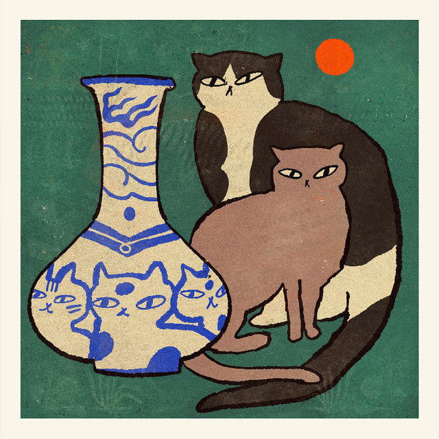 Enikő Eged - Blue vase with Cats