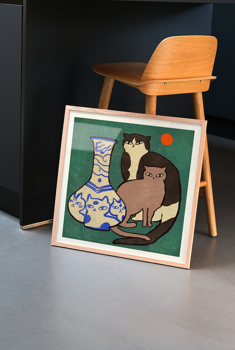 Enikő Eged - Blue vase with Cats