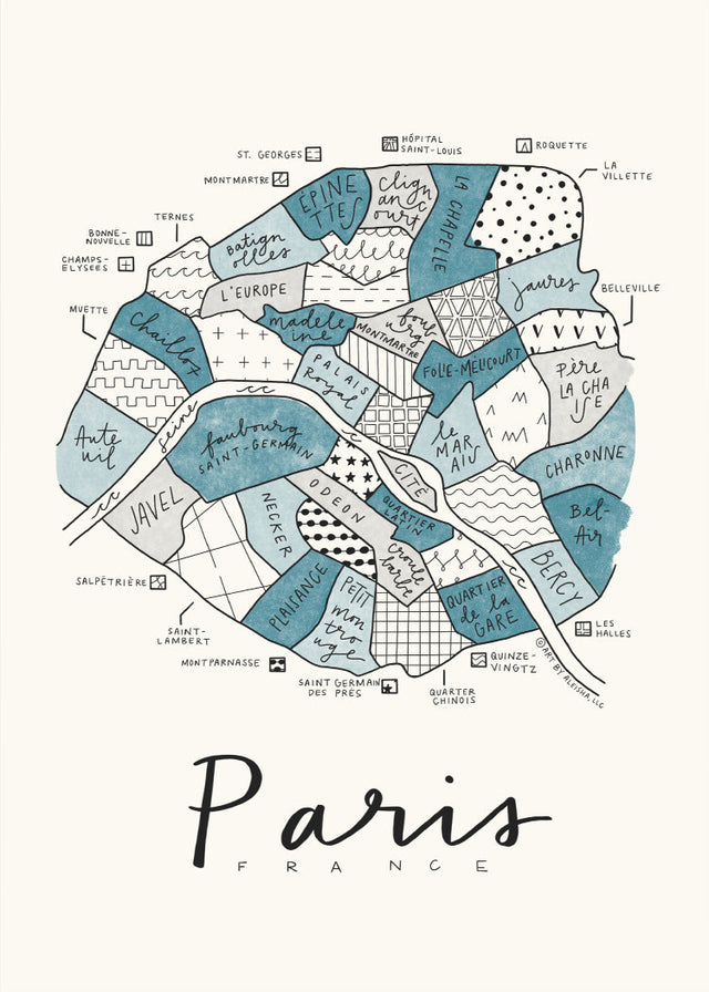 Aleisha - Paris Neighborhood Map Blue