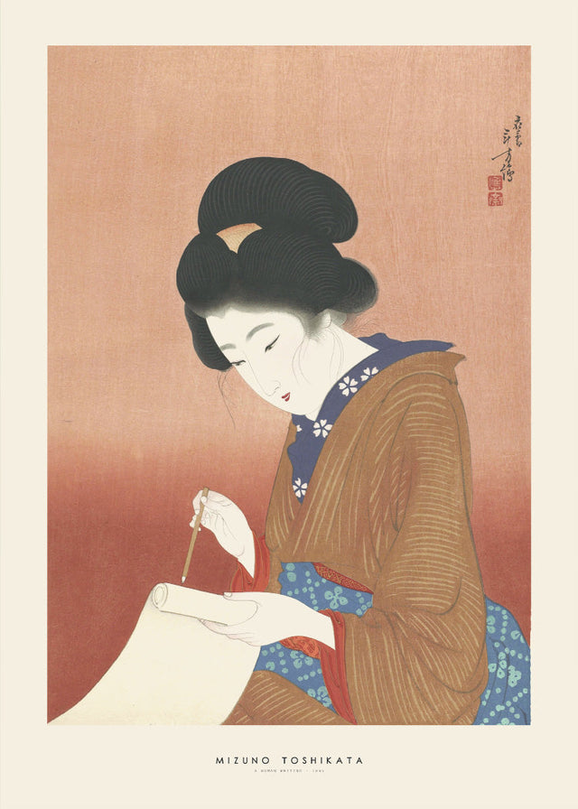 Mizuno toshikata - A woman writing