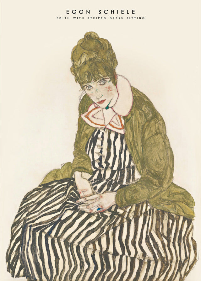 Egon Schiele - Edith with striped dress